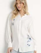 unigirl Cămașă Albă din Viscoză cu Croială Clasică Decorată cu Broderie Korilene