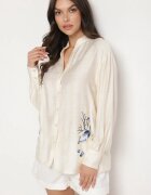 unigirl Cămașă Bej din Viscoză cu Croială Clasică Decorată cu Broderie Korilene