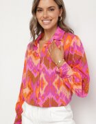 unigirl Cămașă Fucsia cu Mâneci Bufante cu Model Etnic Ithilwen