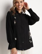 unigirl Cămașă Neagră cu viscoză cu croială clasică Decorată cu broderie Korilene