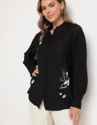 unigirl Cămașă Neagră cu viscoză cu croială clasică Decorată cu broderie Korilene
