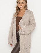 unigirl Cardigan Bej cu adaos de lână decorat cu model ajur și buzunare laterale Ellindral