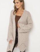 unigirl Cardigan Bej cu adaos de lână decorat cu model ajur și buzunare laterale Ellindral