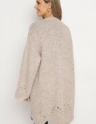 unigirl Cardigan Bej cu adaos de lână decorat cu model ajur și buzunare laterale Ellindral