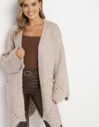 unigirl Cardigan Bej cu adaos de lână decorat cu model ajur și buzunare laterale Ellindral