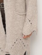 unigirl Cardigan Bej cu adaos de lână decorat cu model ajur și buzunare laterale Ellindral