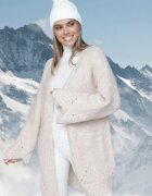unigirl Cardigan bej deschis cu adaos de lână decorat cu model ajurat și buzunare înserate Ellindral