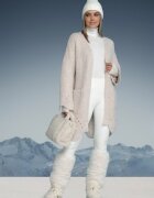 unigirl Cardigan bej deschis cu adaos de lână decorat cu model ajurat și buzunare înserate Ellindral