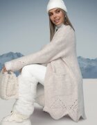 unigirl Cardigan bej deschis cu adaos de lână decorat cu model ajurat și buzunare înserate Ellindral