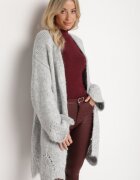unigirl Cardigan Gri cu Conținut de Lână Decorat cu Model Ajurat și Buzunare Laterale Ellindral