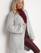 unigirl Cardigan Gri cu Conținut de Lână Decorat cu Model Ajurat și Buzunare Laterale Ellindral