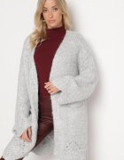 unigirl Cardigan Gri cu Conținut de Lână Decorat cu Model Ajurat și Buzunare Laterale Ellindral