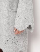 unigirl Cardigan Gri cu Conținut de Lână Decorat cu Model Ajurat și Buzunare Laterale Ellindral
