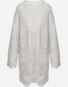 unigirl Cardigan Gri cu Conținut de Lână Decorat cu Model Ajurat și Buzunare Laterale Ellindral