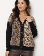 unigirl Cardigan negru-bej cu Viscoză cu Inserții leopard cu Paiete Transparente Attenia