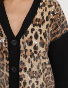 unigirl Cardigan negru-bej cu Viscoză cu Inserții leopard cu Paiete Transparente Attenia
