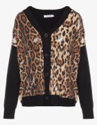 unigirl Cardigan negru-bej cu Viscoză cu Inserții leopard cu Paiete Transparente Attenia
