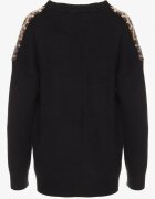unigirl Cardigan negru-bej cu Viscoză cu Inserții leopard cu Paiete Transparente Attenia