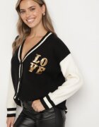 unigirl Cardigan Negru-Bej în Stil Vintage cu Aplicații Strălucitoare Viameira