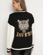 unigirl Cardigan Negru-Bej în Stil Vintage cu Aplicații Strălucitoare Viameira