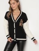 unigirl Cardigan Negru-Bej în Stil Vintage cu Aplicații Strălucitoare Viameira