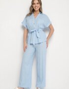 unigirl Compleu Albastru cu Bumbac Cămașă Decorată cu Curea și Pantaloni Rinosella