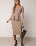 unigirl Compleu Elegant Bej din tricot cu viscoză Cardigan și Fustă Uneva