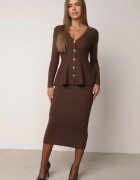 unigirl Compleu Maro Elegant din Tricot cu Vâscoză Cardigan și Fustă Uneva