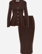 unigirl Compleu Maro Elegant din Tricot cu Vâscoză Cardigan și Fustă Uneva