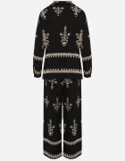 unigirl Compleu Negru din Viscoză în stil Boho Cămașă și Pantaloni Decorați cu Broderie Sarhiris