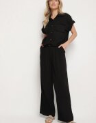 unigirl Compleu Negru Viscoză Cămașă cu Buzunare Decorative și Pantaloni Rinesella
