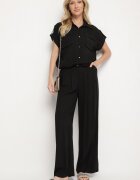 unigirl Compleu Negru Viscoză Cămașă cu Buzunare Decorative și Pantaloni Rinesella