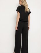 unigirl Compleu Negru Viscoză Cămașă cu Buzunare Decorative și Pantaloni Rinesella