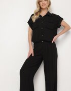 unigirl Compleu Negru Viscoză Cămașă cu Buzunare Decorative și Pantaloni Rinesella