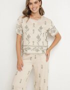 unigirl Compleu tricou și pantaloni largi bej din viscoză decorat cu broderie Tezonea
