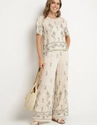 unigirl Compleu tricou și pantaloni largi bej din viscoză decorat cu broderie Tezonea