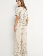 unigirl Compleu tricou și pantaloni largi bej din viscoză decorat cu broderie Tezonea