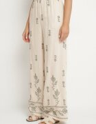 unigirl Compleu tricou și pantaloni largi bej din viscoză decorat cu broderie Tezonea