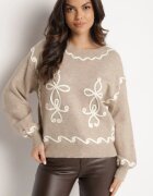 unigirl Pulover Bej cu Vâscoză Decorat cu Broderie Senorwen