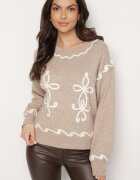 unigirl Pulover Bej cu Vâscoză Decorat cu Broderie Senorwen