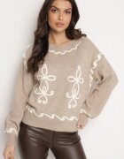unigirl Pulover Bej cu Vâscoză Decorat cu Broderie Senorwen