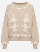 unigirl Pulover Bej cu Vâscoză Decorat cu Broderie Senorwen
