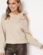 unigirl Pulover Bej Decorat cu Fundă și Decupaj Noredi