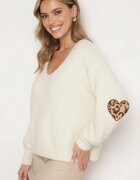 unigirl Pulover bej deschis cu lână și aplicații decorative pe coate Norethra