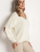 unigirl Pulover bej deschis cu lână și aplicații decorative pe coate Norethra