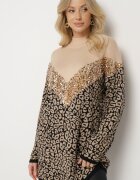 unigirl Pulover Bej leopard decorat cu paiete pufos
