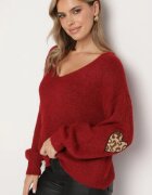 unigirl Pulover Bordeaux cu Lână și Aplicații Decorative pe Coate Norethra