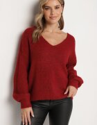 unigirl Pulover Bordeaux cu Lână și Aplicații Decorative pe Coate Norethra