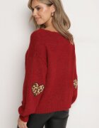 unigirl Pulover Bordeaux cu Lână și Aplicații Decorative pe Coate Norethra