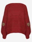 unigirl Pulover Bordeaux cu Lână și Aplicații Decorative pe Coate Norethra